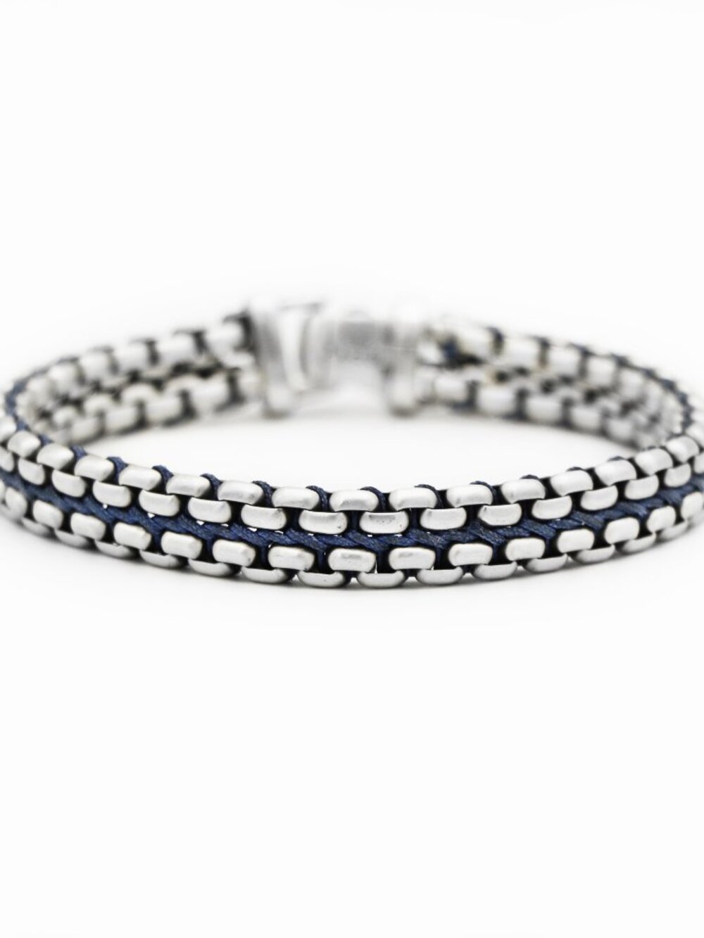 David Yurman 925 Silver Blue Woven Box Chain Bracelet